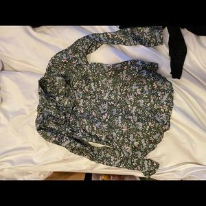 100% Silk J Crew Jungle Print Blouse and Pants Size 0 Green Leopard